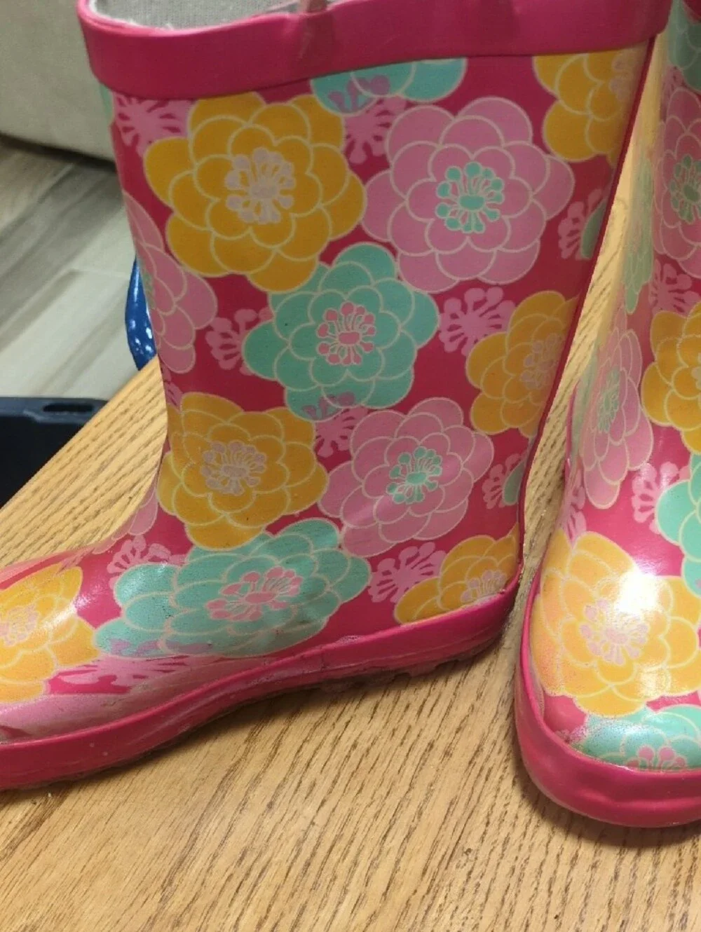 Western Chief Pink Floral Girls' Rain Boots with Teal & Yellow Blooms